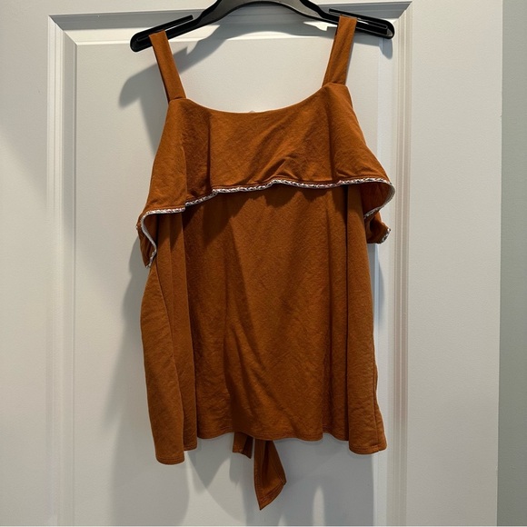 Emelia Rust Tie-Front Ruffle Tank Top - Picture 6 of 6